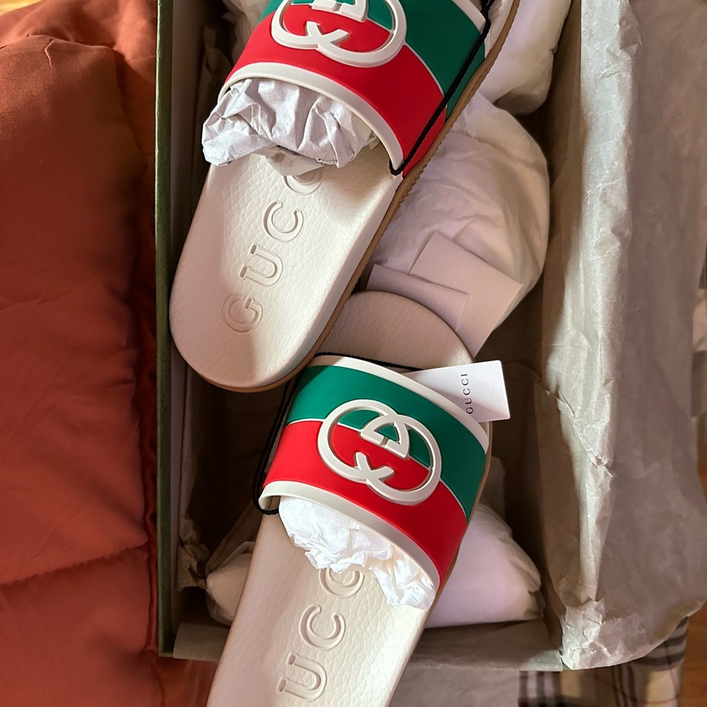 Gucci Slide Sandals - Vibrant Red, Green, and White
